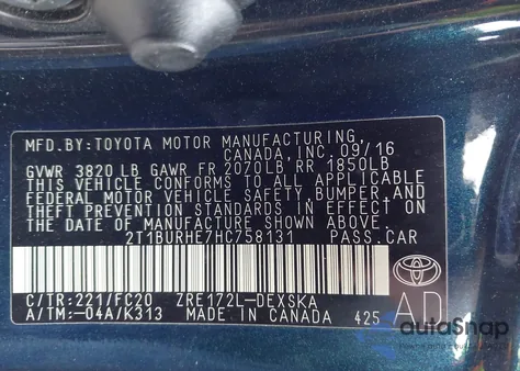 2017 Toyota Corolla Se z USA, uszkodzony, nr VIN 2T1BURHE7HC758131